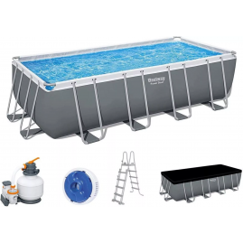 Каркасный бассейн BESTWAY POWER STEEL 549х274х132см, 16477л, песчаный фильтр-насос, 5678/ч, лестница, тент, поплавок-дозатор