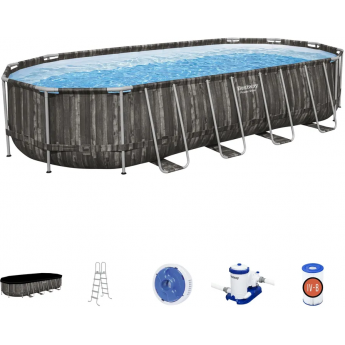 Каркасный бассейн BESTWAY POWER STEEL 561ES 732x366x1.32см, 28068 л, фильтр-насос 9463 л\ч, лестница, тент, поплавок-дозатор