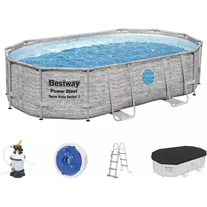 Каркасный бассейн BESTWAY POWER STEEL OVAL 488х305х107см, 7250л ротанг 56946 BW