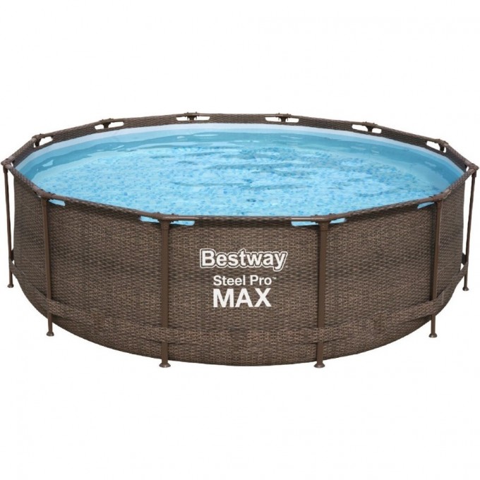 Каркасный бассейн BESTWAY STEEL PRO MAX 366х122 см "Ротанг", 10250 л, фильтр-насос 2006 л/ч, лестница, тент 5618P BW