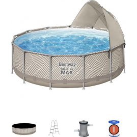Каркасный бассейн BESTWAY STEEL PRO MAX 561FY 396x107см, 11133 л, фильтр-насос 2006 л\ч, лестница, тент, навес