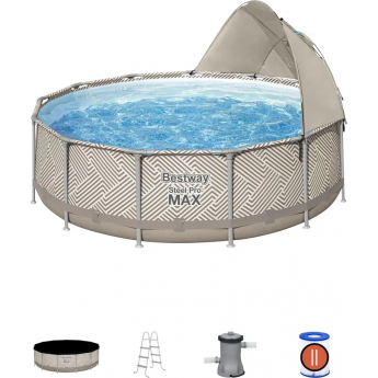 Каркасный бассейн BESTWAY STEEL PRO MAX 561FY 396x107см, 11133 л, фильтр-насос 2006 л\ч, лестница, тент, навес